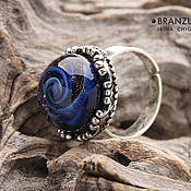 Украшения handmade. Livemaster - original item Galaxy mini - ring lampwork glass cabochon - space black blue. Handmade.