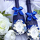 Декор свадебного шампанского в синем цвете