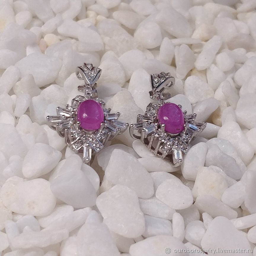 Silver earrings with ruby, Earrings, Novosibirsk,  Фото №1