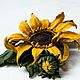 Brooch-clip leather Sunflower. Decoration leather. Brooch-clip. lanssveta. My Livemaster. Фото №4