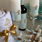 Венчальный набор, свадебный набор , бокалы свадебные, свечи, таросики