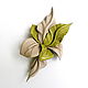 Order Small green leather brooch light green flower pear beige. De-Si-Re. Livemaster. . Brooches Фото №3
