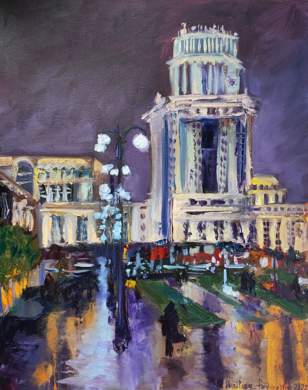 Картина маслом, ночной город, пейзаж, интерьерная картина 40х50 ...