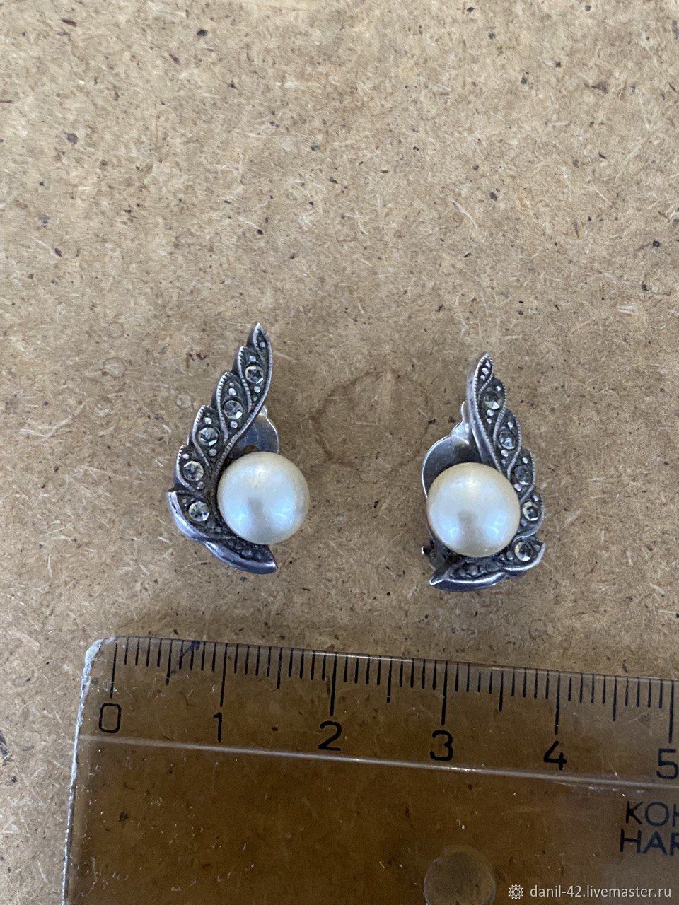 Винтаж: Старинные серебряные серьги-клипсы с жемчугом. 1930-1940-х ...
