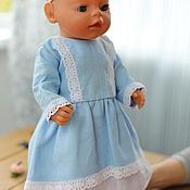 Куклы и игрушки handmade. Livemaster - original item Clothes for dolls, blue dress for dolls made of natural linen. Handmade.
