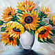  Sunflowers in a vase. Oil. canvas. Original, Pictures, St. Petersburg,  Фото №1