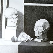 Картины и панно handmade. Livemaster - original item Large-size graphics. Educational still life with skulls. Handmade.