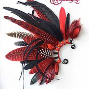 Украшения handmade. Livemaster - original item A large red and black feather cuff. Handmade.