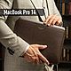 Чехол для MacBook Pro 14 кожаный темно коричневый, Чехол, Краснодар,  Фото №1