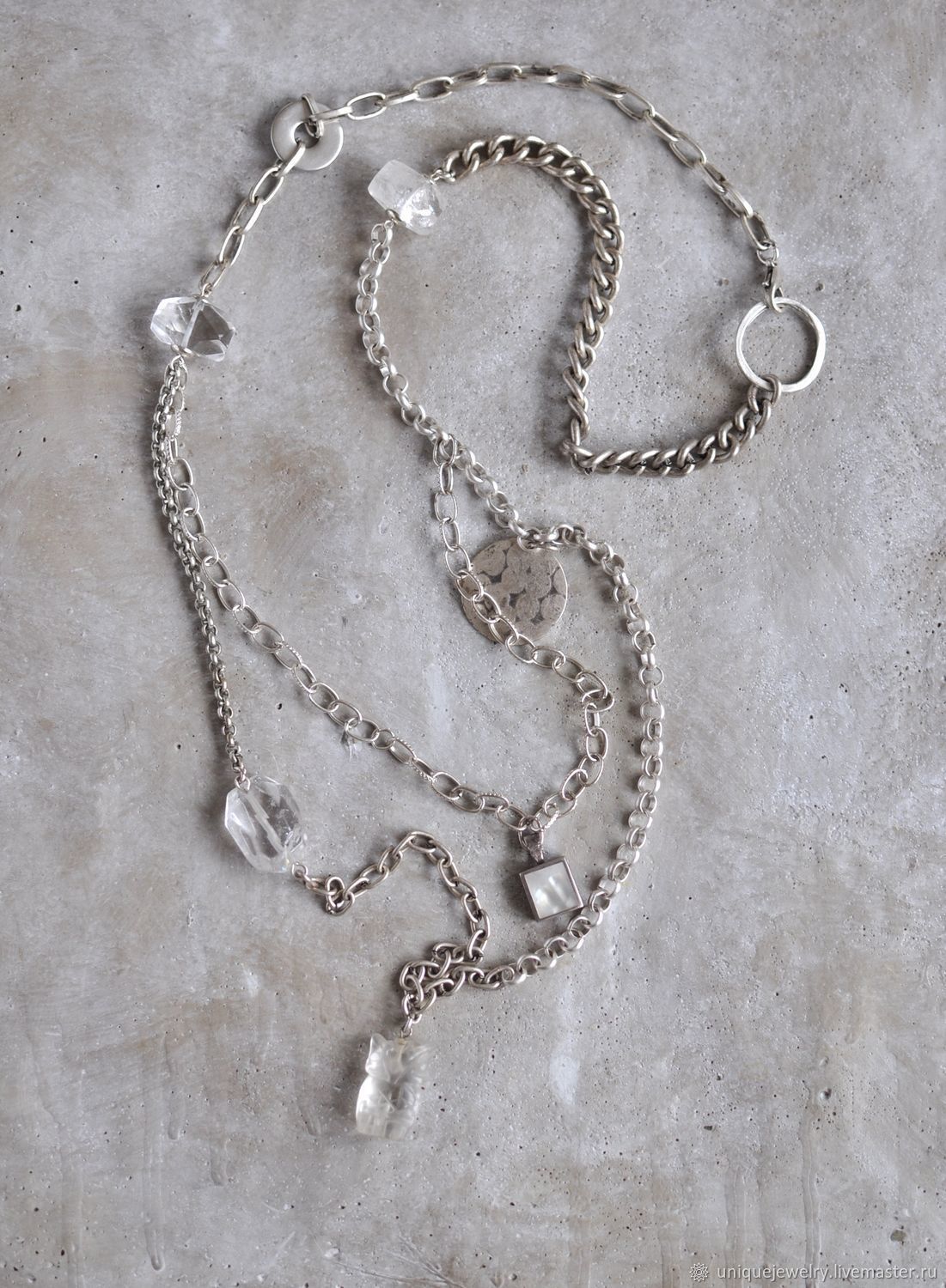 Double Row Necklace With Rock Crystal Antique Silver Online Necklaces Beads Handmade Livemaster Double Row Necklace With Rock Crystal