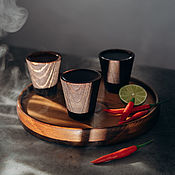 Посуда handmade. Livemaster - original item Set - wooden tray and three glasses of textured pine R34. Handmade.