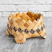 Русский стиль handmade. Livemaster - original item Plate from a woven birch bark with a picture. Candy bowl, vase. Handmade.