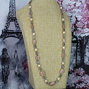 Работы для детей, handmade. Livemaster - original item Long beads made of heliolite and baroque pearls. Handmade.