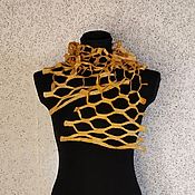Аксессуары handmade. Livemaster - original item Mustard scarf mesh decoration felted on silk gift for March 8th. Handmade.