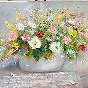 Картины и панно handmade. Livemaster - original item Oil painting flowers with a palette knife. The picture is in pastel tones. Handmade.