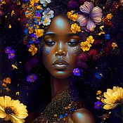 Картины и панно handmade. Livemaster - original item Pictures: African Portrait of a girl woman in flowers, fantasy art. Handmade.