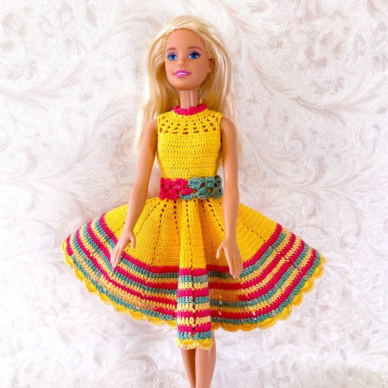 Платье желтое крючком для Барби, Одежда для кукол, Москва,  Фото №1