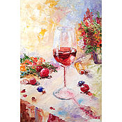 Картины и панно handmade. Livemaster - original item Painting wine glass of wine berries flowers still life for kitchen. Handmade.