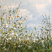 Картины и панно handmade. Livemaster - original item Picture with daisies in the field. Painting Summer field with daisies. Handmade.
