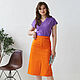 Orange satin cotton skirt, orange A-line skirt with a slit, Skirts, Novosibirsk,  Фото №1