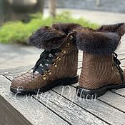 Обувь ручной работы. Ярмарка Мастеров - ручная работа Python leather boots with mink fur. Handmade.