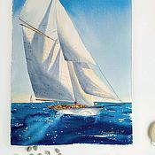 Картины и панно handmade. Livemaster - original item Picture of the sailboat at sea. Seascape in summer ship yacht. Handmade.