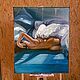 Картина маслом на холсте - Девушка на синей постели 50х60. Картины. Анна Комягина. Интернет-магазин Ярмарка Мастеров.  Фото №2