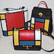 Black leather backpack with red yellow,blue squares Mondrian. Backpacks. Leather  Art  Phantasy. My Livemaster. Фото №6