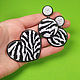 Zebra Heart Brooch and Zebra Earrings Black and White Embroidery. Brooches. Zveva. My Livemaster. Фото №4