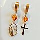 Long amber earrings with cross pendants girl's face, Earrings, Kaliningrad,  Фото №1