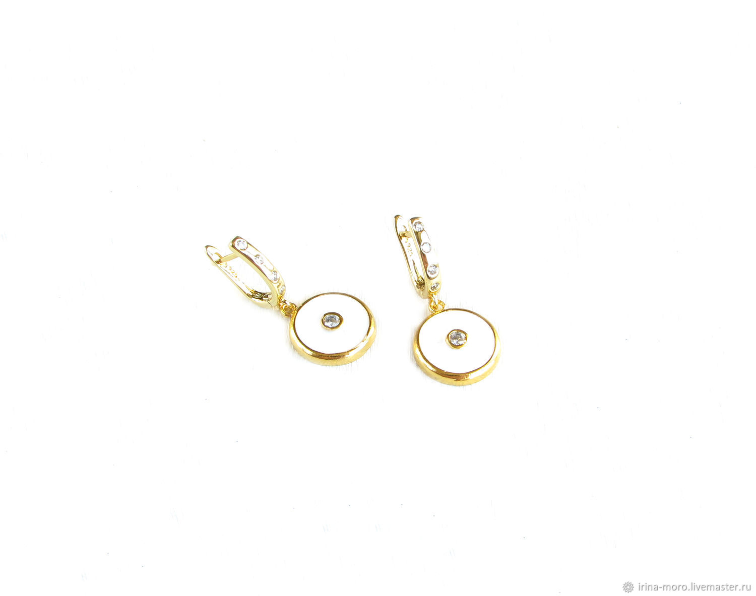 Earrings with cubic Zirconia, white enamel earrings, earrings gift, Earrings, Moscow,  Фото №1