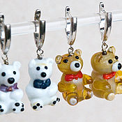 Украшения handmade. Livemaster - original item Earrings Teddy: white and brown bears. Handmade.