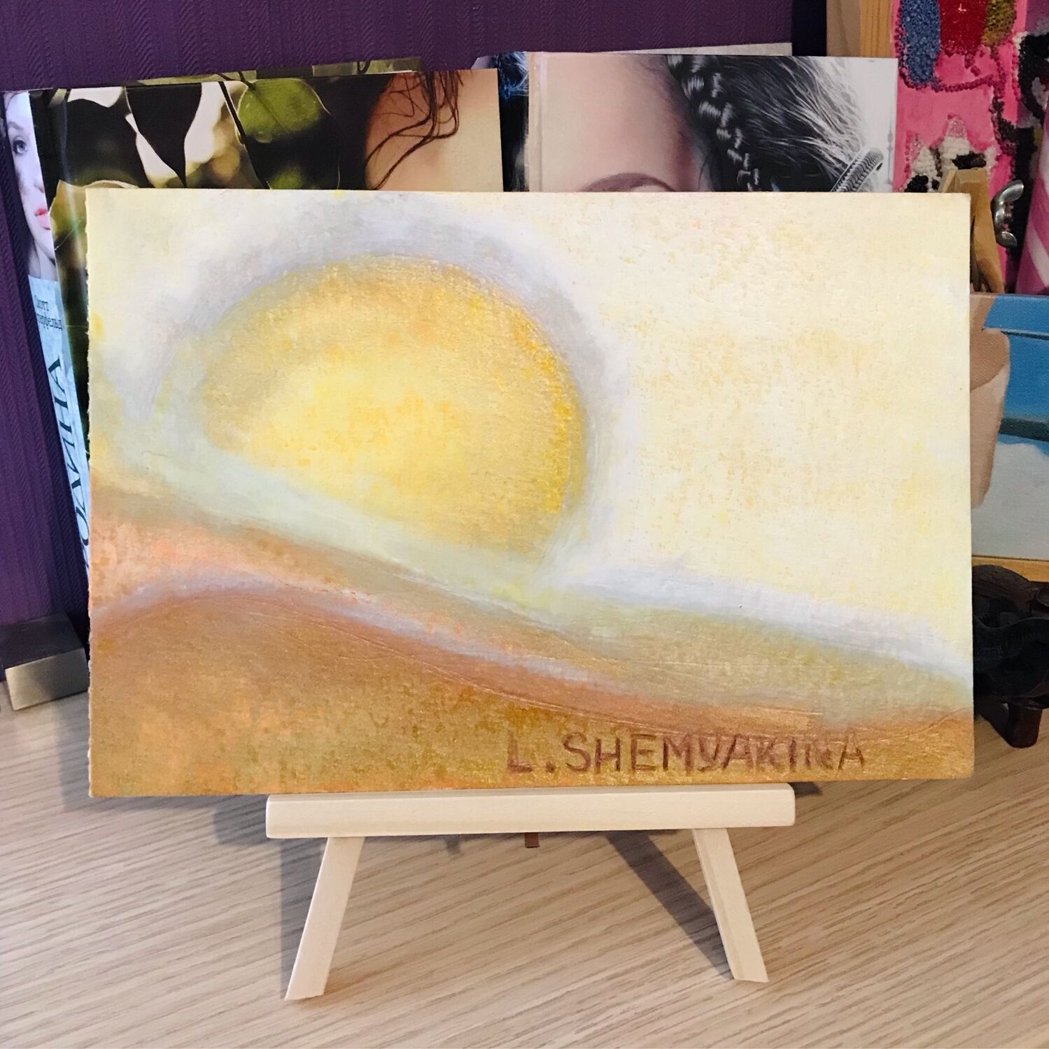 Painting the sun on a mini easel. Pastel. « To charge!' 21h14 cm, Pictures, Volgograd,  Фото №1