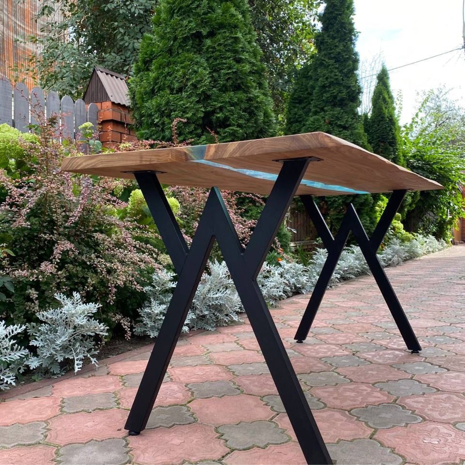 Стол-река из слэба карагача с эпоксидкой 160х80 подстолье на выбор в ...