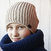 Вязаная шапка с помпоном и снуд для девочки 10-14 лет
