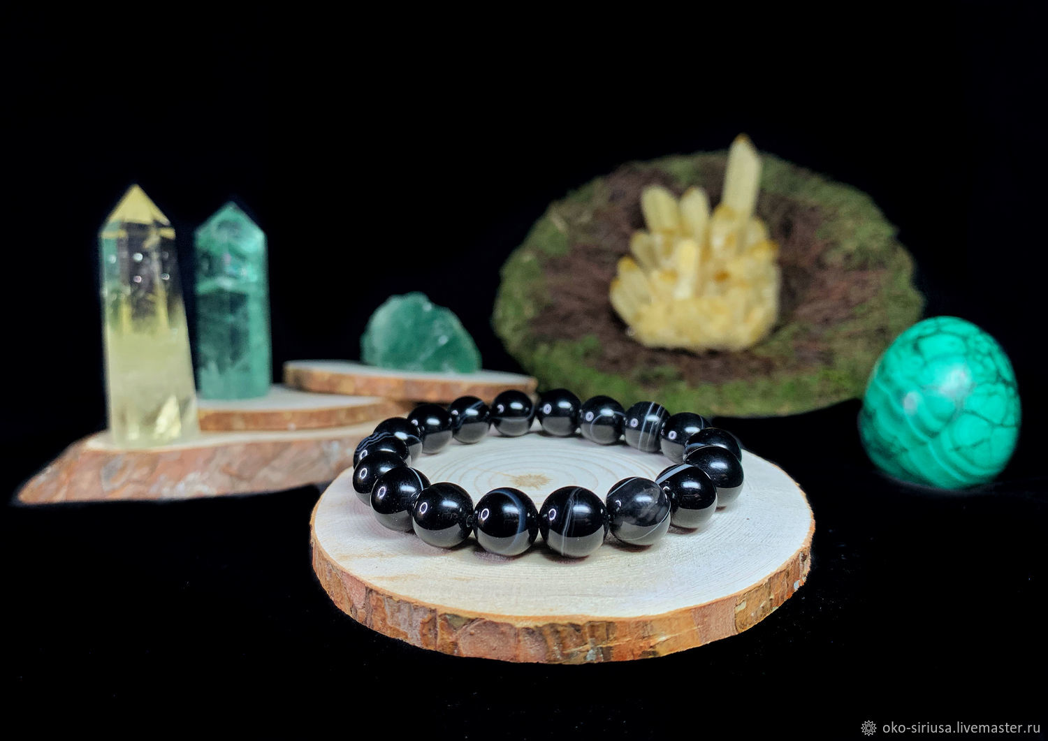 Bracelet made of natural black agate, Bead bracelet, Moscow,  Фото №1