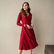 Одежда handmade. Livemaster - original item Bordeaux Noodle Scented Dress, Red Scented Midi Dress. Handmade.