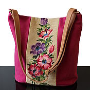 Сумки и аксессуары handmade. Livemaster - original item Crossbody bag: Suede bag with vintage embroidery Bouquet. Handmade.