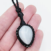 Украшения handmade. Livemaster - original item Black White Pendant Pendant Selenite Natural Stone Pendant on a cord. Handmade.