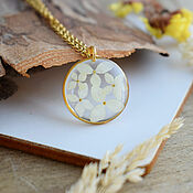 Украшения handmade. Livemaster - original item Pendant with real flowers. A pendant with white flowers as a gift to a girl. Handmade.