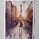 Watercolor painting Sunset in Paris (purple yellow cityscape). Pictures. Pastelena. Online shopping on My Livemaster.  Фото №2