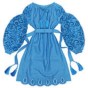Одежда handmade. Livemaster - original item Blue cut-embroidered dress "Elegy of the Sea". Handmade.