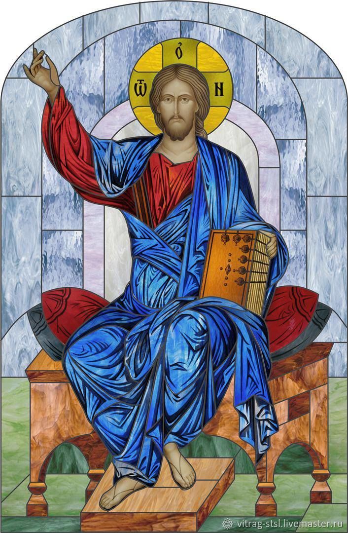 Витражная икона Спаситель на троне.Обжиговая роспись и Тиффани" в ...