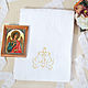 Детская крестильная пеленка с вышивкой "Голуби с Крестом", Крестильное полотенце, Москва,  Фото №1