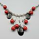 Silver necklace with coral beads and black onyx. Necklace. yakitoriya. Online shopping on My Livemaster.  Фото №2