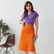 Одежда handmade. Livemaster - original item Orange satin cotton skirt, orange A-line skirt with a slit. Handmade.