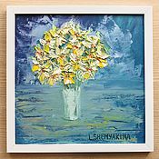 Картины и панно handmade. Livemaster - original item Oil painting snowdrops in a vase in a frame 