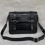 Сумки и аксессуары handmade. Livemaster - original item Men`s messenger shoulder bag, from the belly of the crocodile, black color.. Handmade.