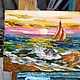 Oil painting Seascape Sunset with a boat, Pictures, Novokuznetsk,  Фото №1