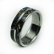 Украшения handmade. Livemaster - original item Titanium ring with carbon, caholong and gold veins. Handmade.